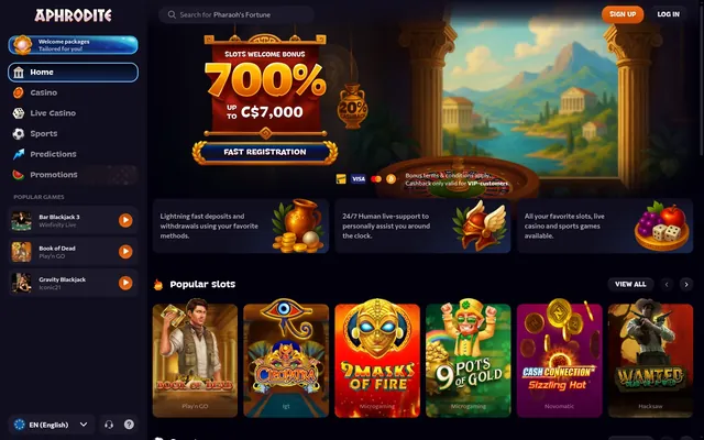 Main page of aphrodite.casino, the Aphrodite lobby