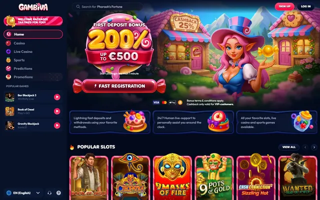 Main page of gambiva.com, the Gambiva lobby