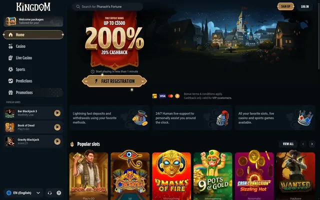 Main page of kingdomcasino.io, the Kingdom lobby