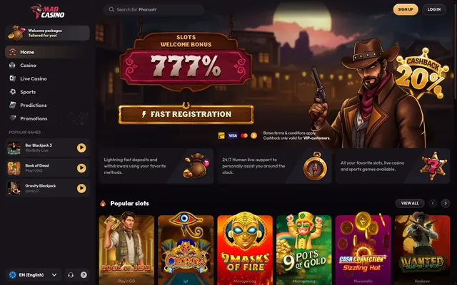 Main page of madcasino.io, the Mad Casino lobby