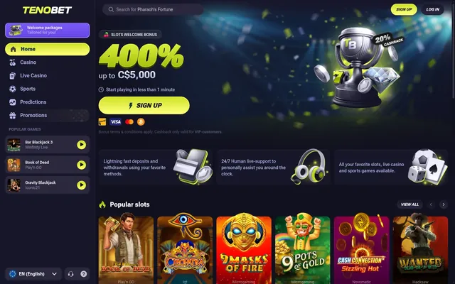 Main page of tenobet.io, the TenoBet lobby