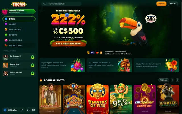 Main page of tucancasino.com, the Tucan lobby
